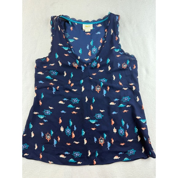 Maeve Anthropologie Tank Top Turtle Print Sleeveless V Neck Casual Size 4 - Picture 1 of 7